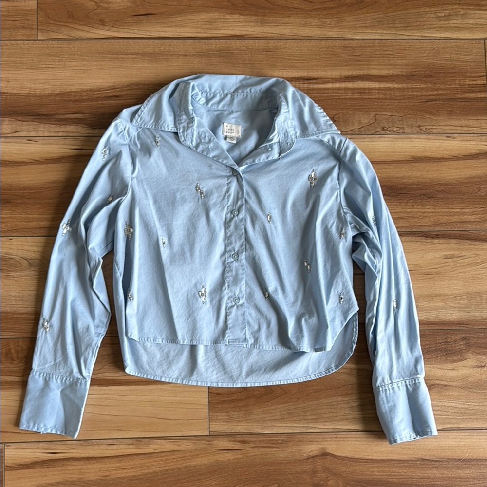 A New Day Light Blue Embroidered Button-Up Shirt - XS